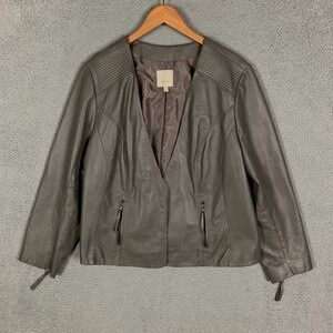 Sejour Leather Moto Jacket Women's Plus 18W Gray Open Front Zip Pockets Geniune